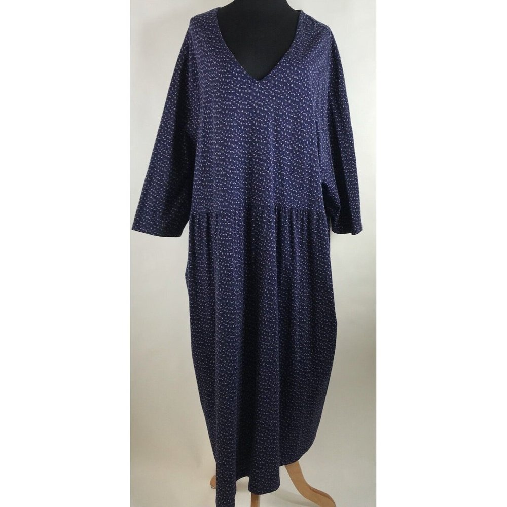 Ulla Popken Empire Dress Gathered V-Neck Blue Purple Size 32/34